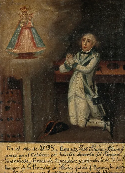 Framed Print : Jose Maria Martinez in prison praying to the Virgin of Remedies of Mexico, 1798, 1798. Creator: Unknown Framed Print : Jose Maria Martinez in prison praying to the Virgin of Remedies of Mexico, 1798, 1798. Creator: Unknown