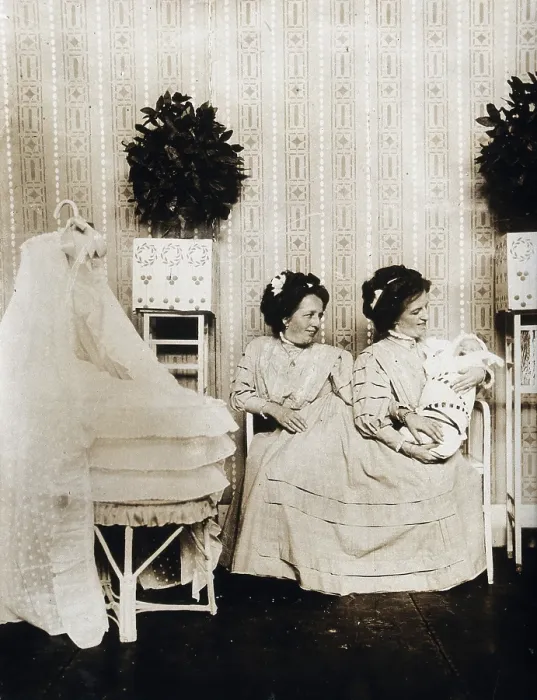 Framed Print : Josefa Blazek and Rosalia Blazek (Rosa Blazek), female conjoined twins, seated, holding...c1910. Creator: Unknown Framed Print : Josefa Blazek and Rosalia Blazek (Rosa Blazek), female conjoined twins, seated, holding...c1910. Creator: Unknown