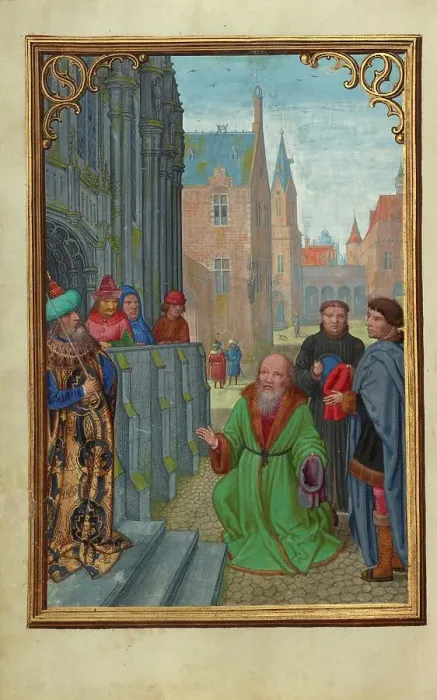 Framed Print : Joseph of Arimathea Before Pilate; Prayer Book of Cardinal Albrecht of Brandenburg, about 1525-1530. Creator: Simon Bening Framed Print : Joseph of Arimathea Before Pilate; Prayer Book of Cardinal Albrecht of Brandenburg, about 1525-1530. Creator: Simon Bening