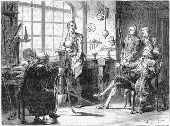 Framed Print : Joseph Black visiting James Watt in his Glasgow workshop, c1760 (c1879) Framed Print : Joseph Black visiting James Watt in his Glasgow workshop, c1760 (c1879)
