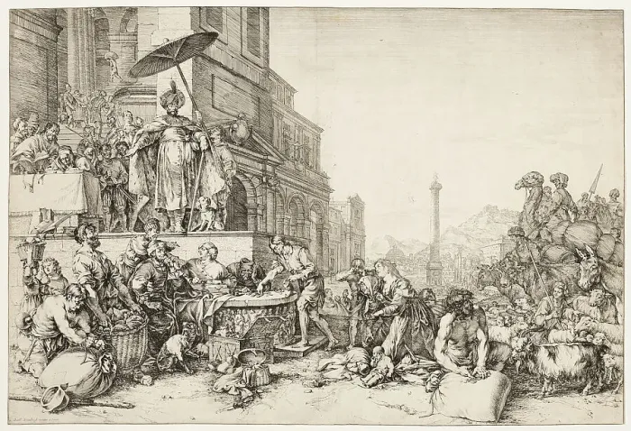 Framed Print : Joseph Distributing Grain to Egypt, 1644. Creator: Bartholomeus Breenbergh Framed Print : Joseph Distributing Grain to Egypt, 1644. Creator: Bartholomeus Breenbergh