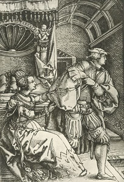 Joseph Fleeing from Potiphars Wife, c1532, (1908). Creator: Heinrich Aldegrever