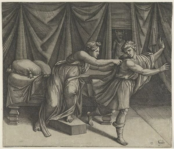 Joseph fleeing from Potiphars wife, ca. 1515-25. Creator: Marcantonio Raimondi