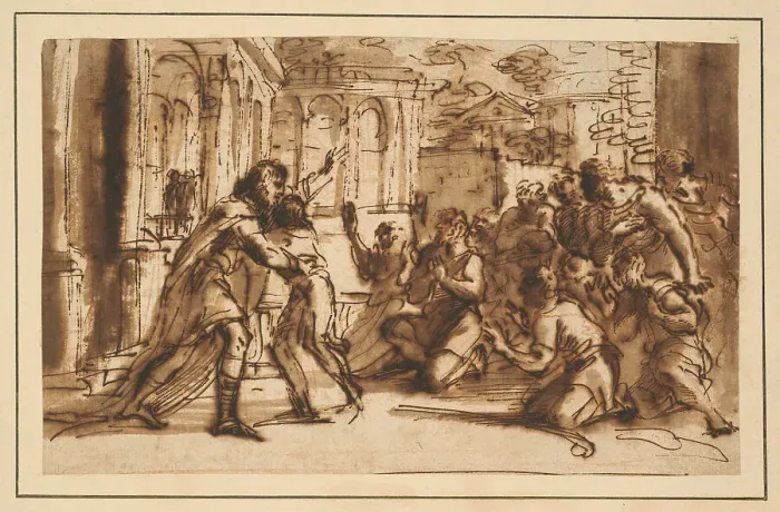 Framed Print : Joseph Greeting his Brothers, c.1656. Creator: Pier Francesco Mola Framed Print : Joseph Greeting his Brothers, c.1656. Creator: Pier Francesco Mola