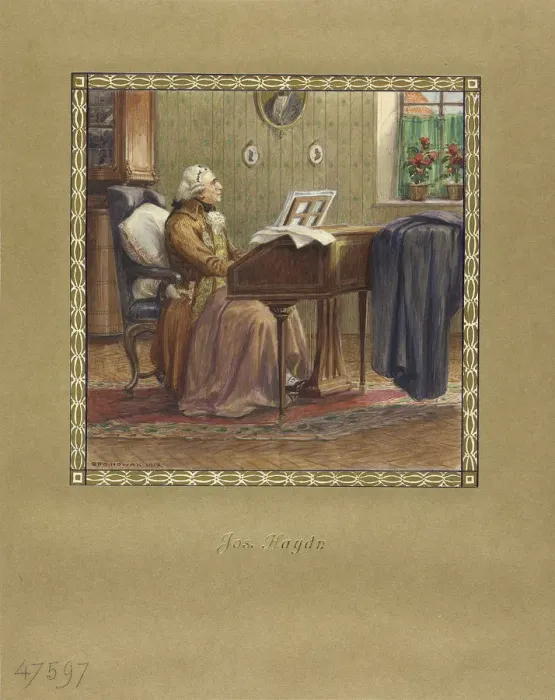 Framed Print : Joseph Haydn at the grand piano, 1917. Artist: Nowak, Otto Robert (1874-1945) Framed Print : Joseph Haydn at the grand piano, 1917. Artist: Nowak, Otto Robert (1874-1945)