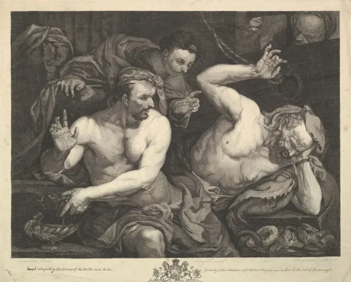 Framed Print : Joseph Interpreting the Dreams of Pharoahs Butler and Baker, 1766 Framed Print : Joseph Interpreting the Dreams of Pharoahs Butler and Baker, 1766