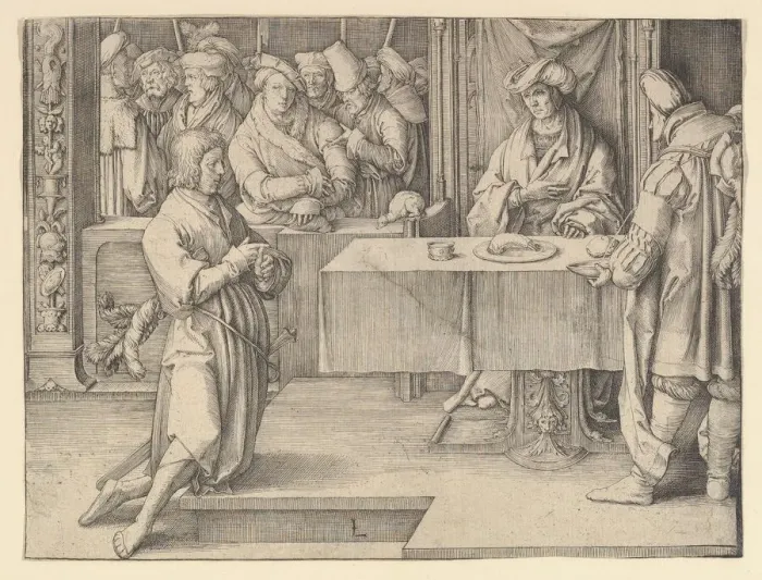 Framed Print : Joseph Interpreting Pharoahs Dreams, 1512. Creator: Lucas van Leyden Framed Print : Joseph Interpreting Pharoahs Dreams, 1512. Creator: Lucas van Leyden
