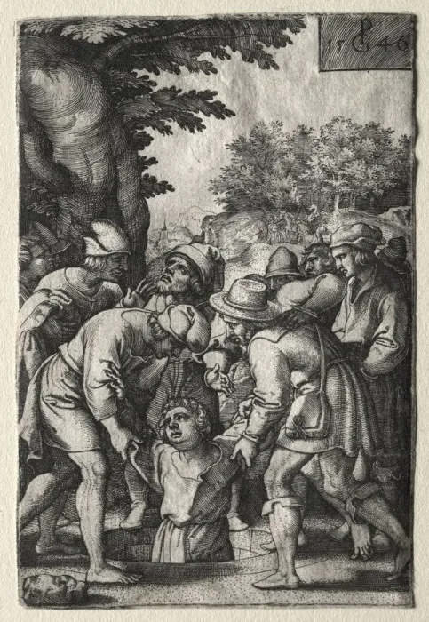 Framed Print : Joseph Lowered into a Well, 1546. Creator: Georg Pencz (German, c. 1500-1550) Framed Print : Joseph Lowered into a Well, 1546. Creator: Georg Pencz (German, c. 1500-1550)