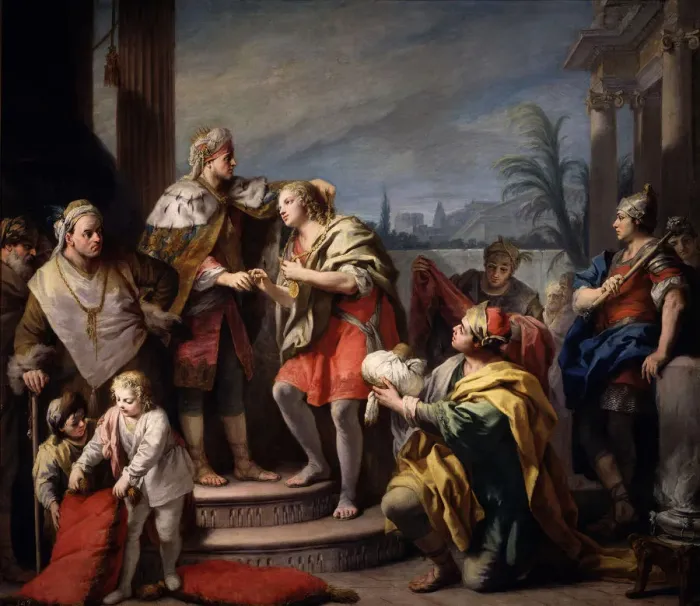 Framed Print : Joseph before Pharaoh, ca 1749. Artist: Amigoni, Jacopo (1675-1752) Framed Print : Joseph before Pharaoh, ca 1749. Artist: Amigoni, Jacopo (1675-1752)