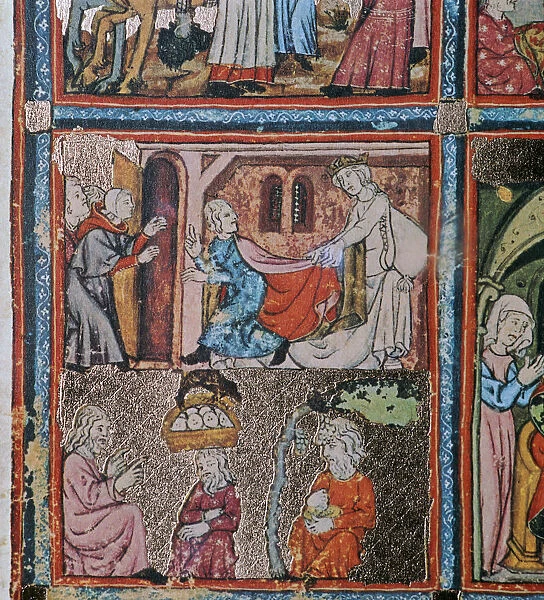 Joseph and Potiphars wife andJoseph in prison interpreting dreams, 14th century