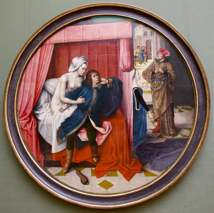 Framed Print : Joseph and Potiphars Wife, Early16th cen Artist: Master of the Joseph Legend (active c. 1500) Framed Print : Joseph and Potiphars Wife, Early16th cen Artist: Master of the Joseph Legend (active c. 1500)