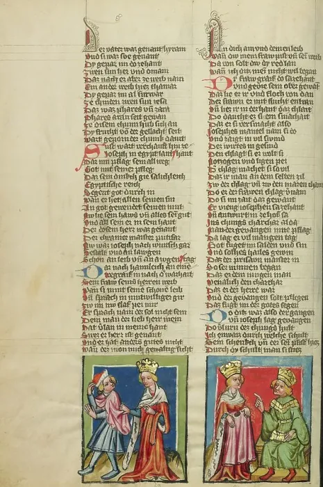 Framed Print : Joseph and Potiphar's Wife: Potiphar's Wife Accusing Joseph; Weltchronik, about 1400-1410. Creator: Unknown