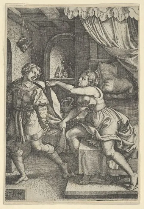 Framed Print : Joseph and Potiphars Wife, from The Story of Joseph, 1546. Creator: Georg Pencz Framed Print : Joseph and Potiphars Wife, from The Story of Joseph, 1546. Creator: Georg Pencz