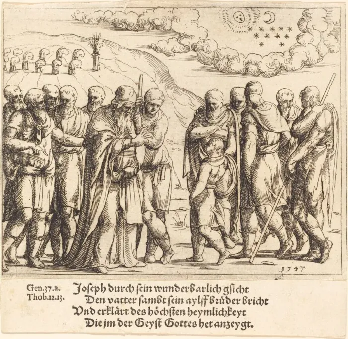 Framed Print : Joseph Recounts His Dreams, 1547. Creator: Augustin Hirschvogel