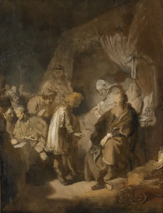 Framed Print : Joseph relating his dreams to his parents and brothers, 1633. Artist: Rembrandt van Rhijn (1606-1669) Framed Print : Joseph relating his dreams to his parents and brothers, 1633. Artist: Rembrandt van Rhijn (1606-1669)