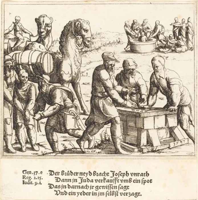 Framed Print : Joseph Sold to the Ishmaelites, 1547. Creator: Augustin Hirschvogel Framed Print : Joseph Sold to the Ishmaelites, 1547. Creator: Augustin Hirschvogel