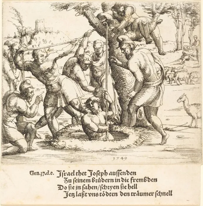 Framed Print : Joseph Thrown into the Well, 1549. Creator: Augustin Hirschvogel Framed Print : Joseph Thrown into the Well, 1549. Creator: Augustin Hirschvogel