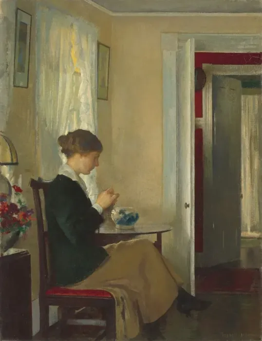 Framed Print : Josephine Knitting, 1916. Creator: Edmund Charles Tarbell Framed Print : Josephine Knitting, 1916. Creator: Edmund Charles Tarbell