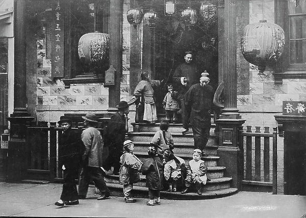 In front of the Joss House, Chinatown, San Francisco, between 1896 and 1906. Creator: Arnold Genthe