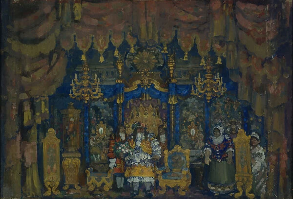 Jourdains Room. Stage design for the theatre play A Bourgeois as a Nobleman by J. -B. Moliere, 1911. Artist: Sapunov, Nikolai Nikolayevich (1880-1912)