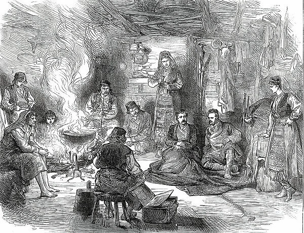A Journey into the Herzegovina: Interior of a Hut at Belovase, 1876. Creator: Unknown