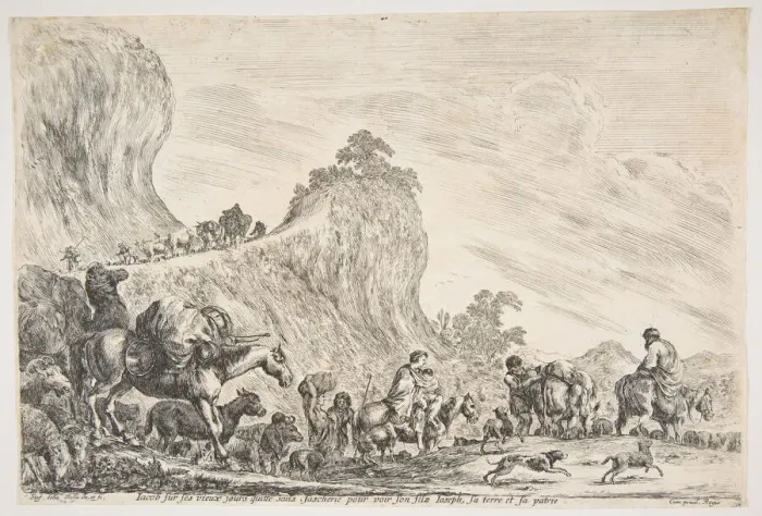 Framed Print : The Journey of Jacob in Egypt, ca. 1647. Creator: Stefano della Bella Framed Print : The Journey of Jacob in Egypt, ca. 1647. Creator: Stefano della Bella
