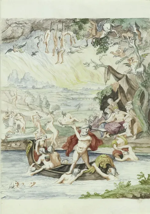 Framed Print : The journey of Prince Maurits in Charon's ferry, 1710-1720. Creator: Anon Framed Print : The journey of Prince Maurits in Charon's ferry, 1710-1720. Creator: Anon