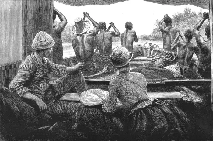 Framed Print : A Journey up the Quilimane River Nyasa-land, on a Kwakwa Boat, 1890. Creator: Unknown Framed Print : A Journey up the Quilimane River Nyasa-land, on a Kwakwa Boat, 1890. Creator: Unknown