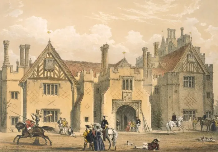 Framed Print : Joust practice, Compton Wynyates, Warwick, mid 1600s. Creator: Joseph Nash (1809-78) Framed Print : Joust practice, Compton Wynyates, Warwick, mid 1600s. Creator: Joseph Nash (1809-78)