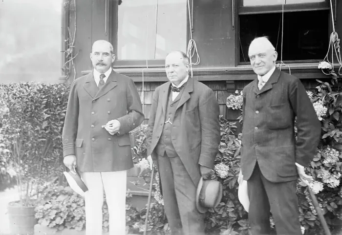Framed Print : J.P. Morgan, Viscount Haldane, and Sir K.M. McKenzie, 1913. Creator: Bain News Service Framed Print : J.P. Morgan, Viscount Haldane, and Sir K.M. McKenzie, 1913. Creator: Bain News Service