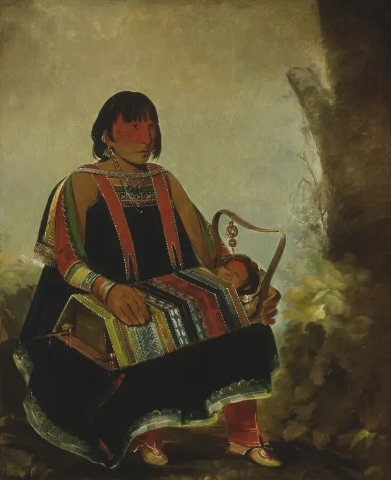 Framed Print : Ju-ah-kis-gaw, Woman With Her Child in a Cradle, 1835. Creator: George Catlin Framed Print : Ju-ah-kis-gaw, Woman With Her Child in a Cradle, 1835. Creator: George Catlin