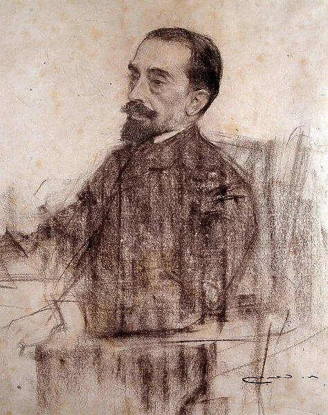 Juan Maragall (1860-1911), Catalan writer, charcoal portrait by Ramon Casas