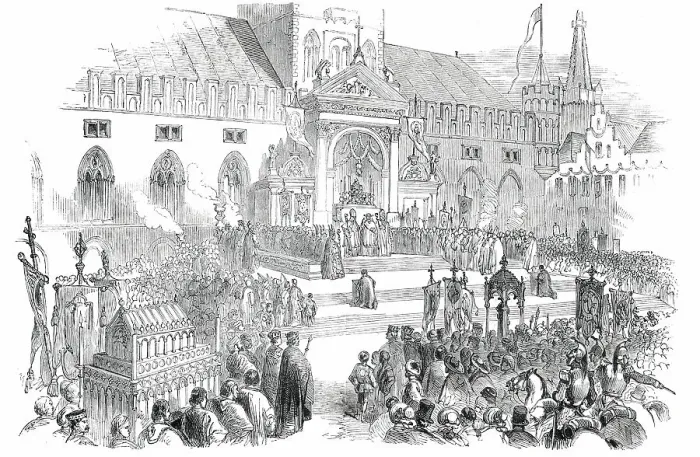 Framed Print : Jubilee of St. Sang, at Bruges - the Benediction at the Cathedral, 1850. Creator: Unknown Framed Print : Jubilee of St. Sang, at Bruges - the Benediction at the Cathedral, 1850. Creator: Unknown