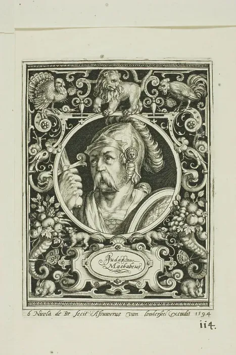 Framed Print : Judas Macabee, plate six from The Nine Worthies, 1594. Creator: Nicolaes de Bruyn Framed Print : Judas Macabee, plate six from The Nine Worthies, 1594. Creator: Nicolaes de Bruyn