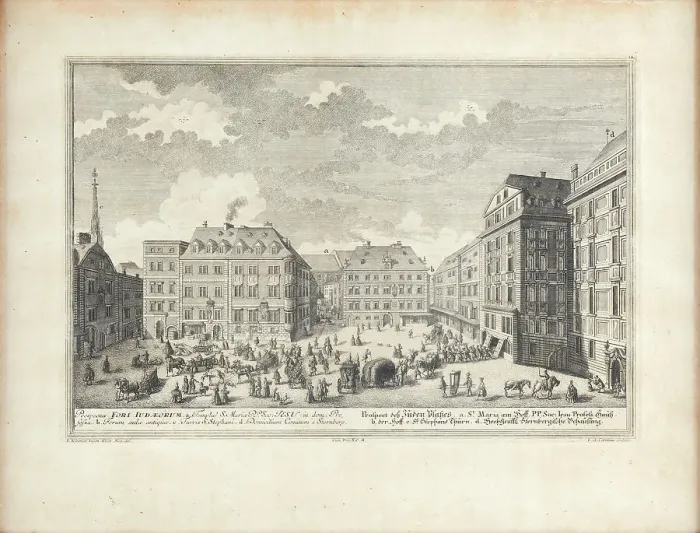 Framed Print : Judenplatz in Vienna, c1725. Creator: Corvinus; Johann August (1683-1738) Framed Print : Judenplatz in Vienna, c1725. Creator: Corvinus; Johann August (1683-1738)