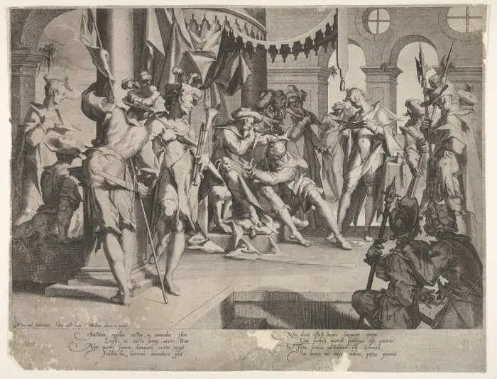 Framed Print : The Judge Bias Shedding Tears, plate IX from Thronus Justitiae, 1605 Framed Print : The Judge Bias Shedding Tears, plate IX from Thronus Justitiae, 1605