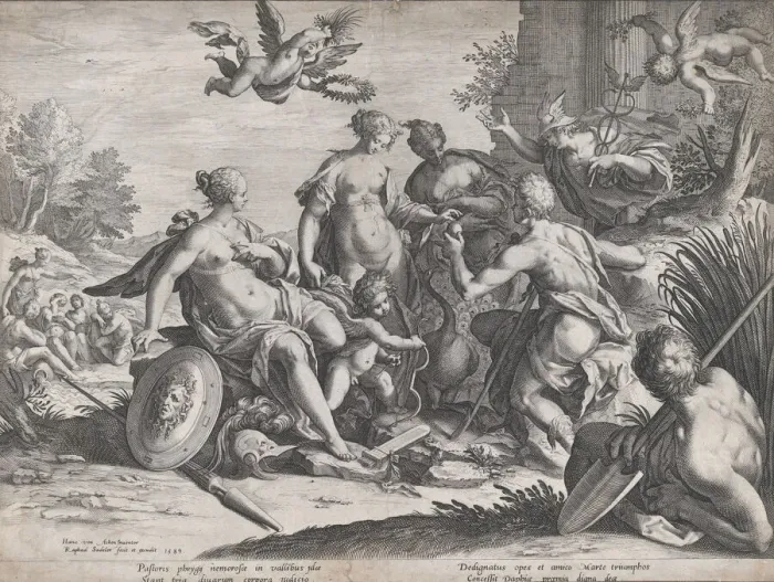 Framed Print : The Judgement of Paris, 1589. Creator: Raphael Sadeler Framed Print : The Judgement of Paris, 1589. Creator: Raphael Sadeler