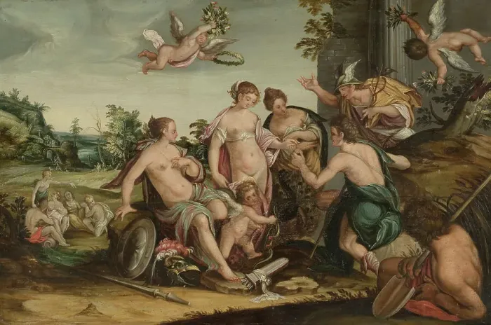 Framed Print : The Judgement of Paris. Creator: Hans von Aachen Framed Print : The Judgement of Paris. Creator: Hans von Aachen