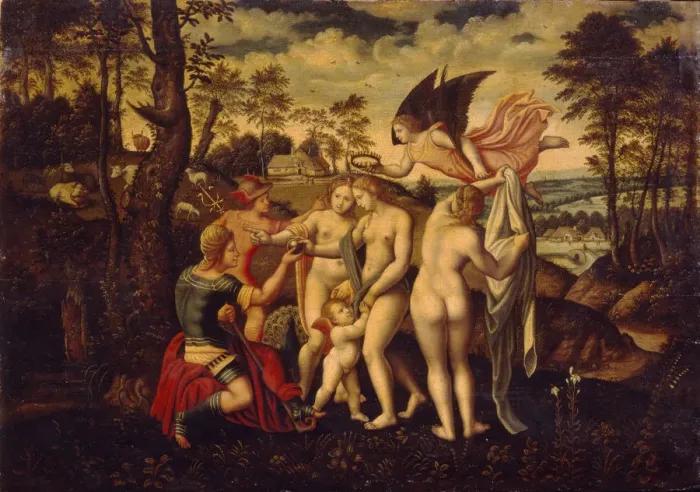 Framed Print : The Judgement of Paris, Mid of 16th cen Artist: German master Framed Print : The Judgement of Paris, Mid of 16th cen Artist: German master