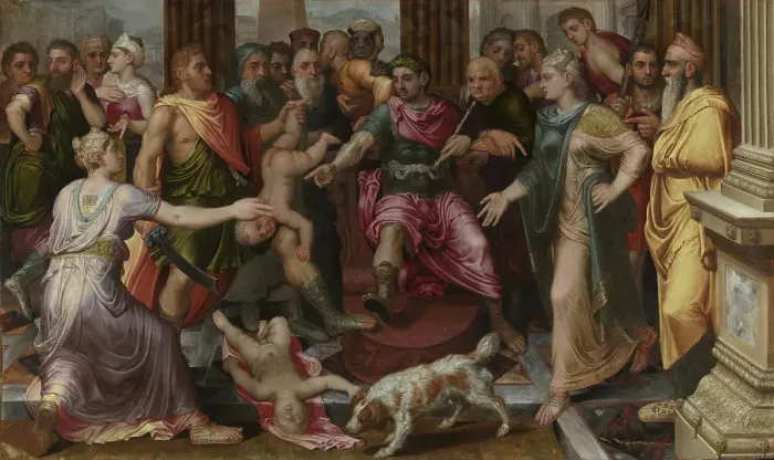 Framed Print : The Judgement of Solomon, 1547. Creator: Frans Floris Framed Print : The Judgement of Solomon, 1547. Creator: Frans Floris