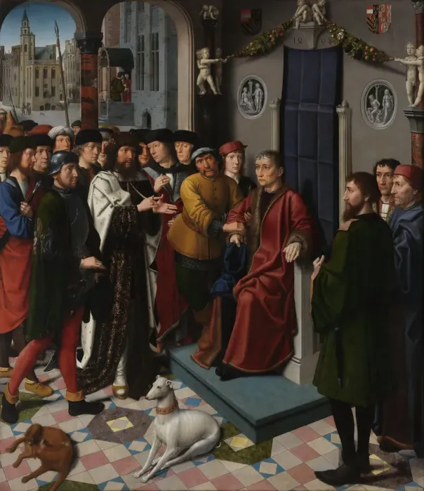 Framed Print : The Judgment of Cambyses (left panel), 1498. Artist: David, Gerard (ca. 1460-1523) Framed Print : The Judgment of Cambyses (left panel), 1498. Artist: David, Gerard (ca. 1460-1523)