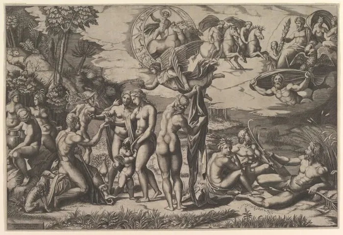Framed Print : The Judgment of Paris, 1515-27. Creator: Marco Dente Framed Print : The Judgment of Paris, 1515-27. Creator: Marco Dente