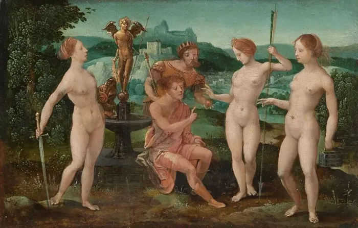 Framed Print : Judgment of Paris, 1532. Creator: Master of the Female Half-Lengths Framed Print : Judgment of Paris, 1532. Creator: Master of the Female Half-Lengths