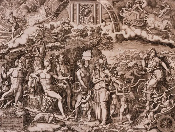 Framed Print : The Judgment of Paris, 1555. Creator: Giorgio Ghisi Framed Print : The Judgment of Paris, 1555. Creator: Giorgio Ghisi