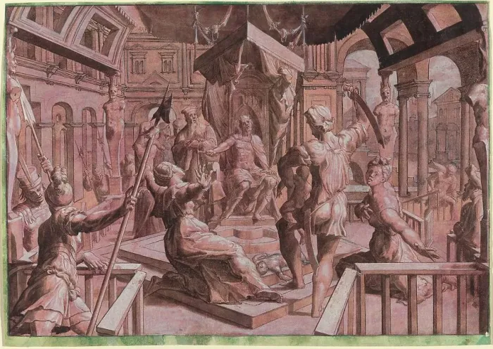 Framed Print : The Judgment of Solomon, c. 1550. Creator: Master Of The Liechtenstein Adoration Framed Print : The Judgment of Solomon, c. 1550. Creator: Master Of The Liechtenstein Adoration