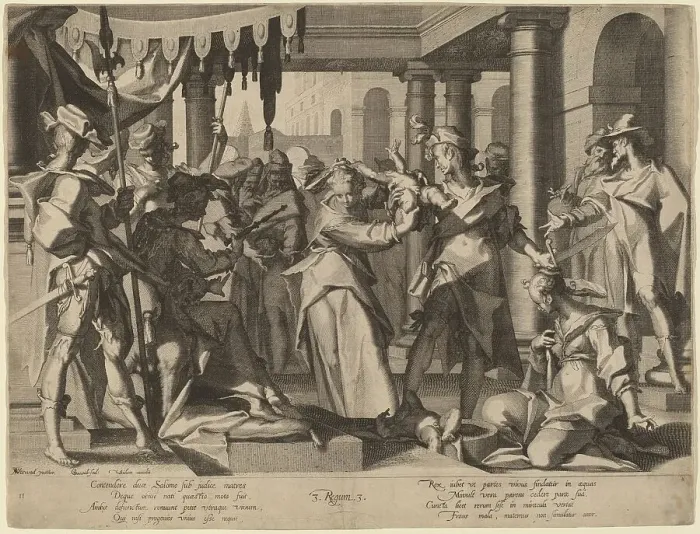 Framed Print : The Judgment of Solomon, c. 1600. Creator: Willem van Swanenburg Framed Print : The Judgment of Solomon, c. 1600. Creator: Willem van Swanenburg