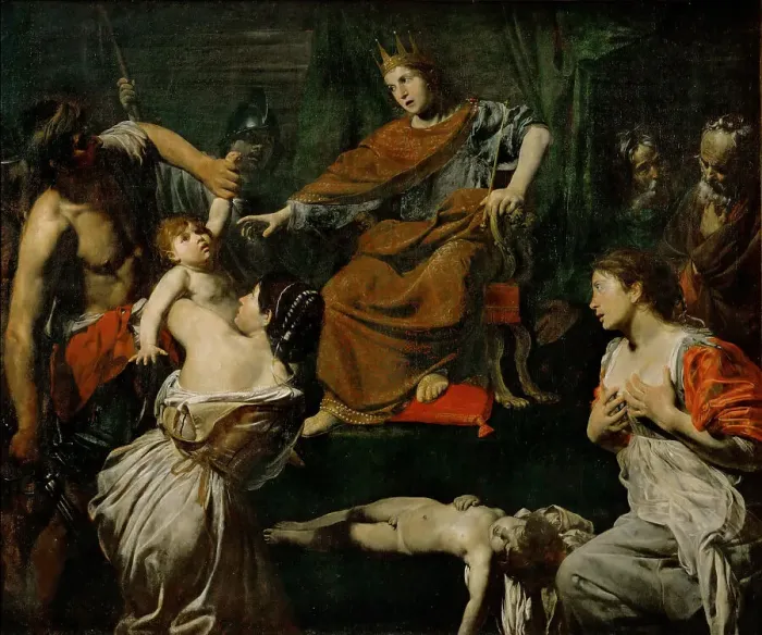 Framed Print : The Judgment of Solomon, ca 1625. Creator: Valentin de Boullogne (1591-1632) Framed Print : The Judgment of Solomon, ca 1625. Creator: Valentin de Boullogne (1591-1632)