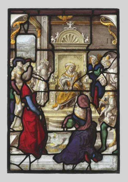 Framed Print : The Judgment of Solomon and Esther before Ahasuerus (pair), c. 1530. Creator: Dirk Vellert Framed Print : The Judgment of Solomon and Esther before Ahasuerus (pair), c. 1530. Creator: Dirk Vellert