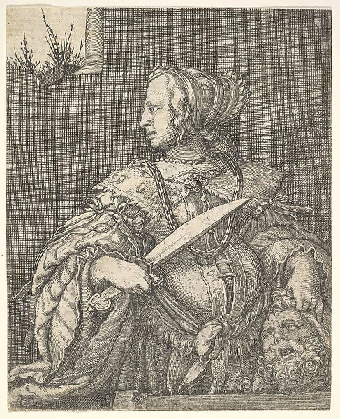 Judith, half-length and in profile to the left, a sword in her right hand