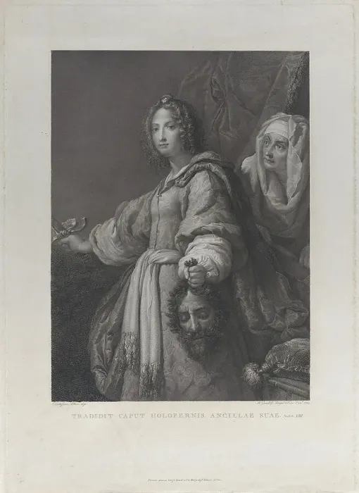 Framed Print : Judith holding the head of Holofernes and a sword, her maid behind her at right, 1819. Creator: Mauro Gandolfi Framed Print : Judith holding the head of Holofernes and a sword, her maid behind her at right, 1819. Creator: Mauro Gandolfi